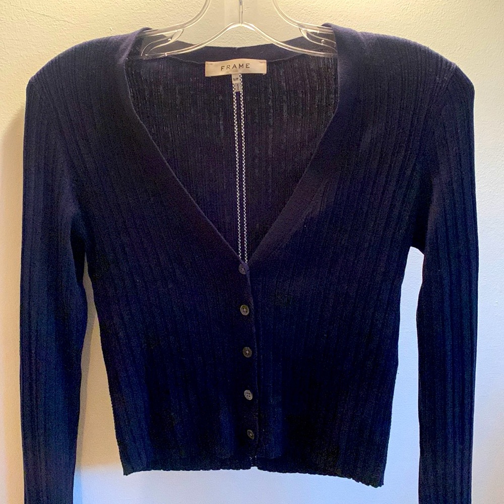 FRAME navy fitted cardigan